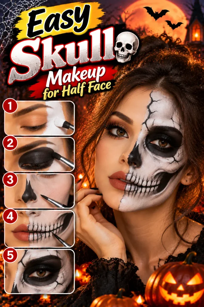 Easy Skull Makeup for Half Face